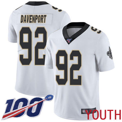 New Orleans Saints Limited White Youth Marcus Davenport Road Jersey NFL Football #92 100th Season Vapor Untouchable Jersey->youth nfl jersey->Youth Jersey